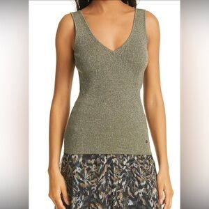 TED BAKER LONDON  Niyalia Metallic Ribbed Tank - Khaki size 0 retails $109
